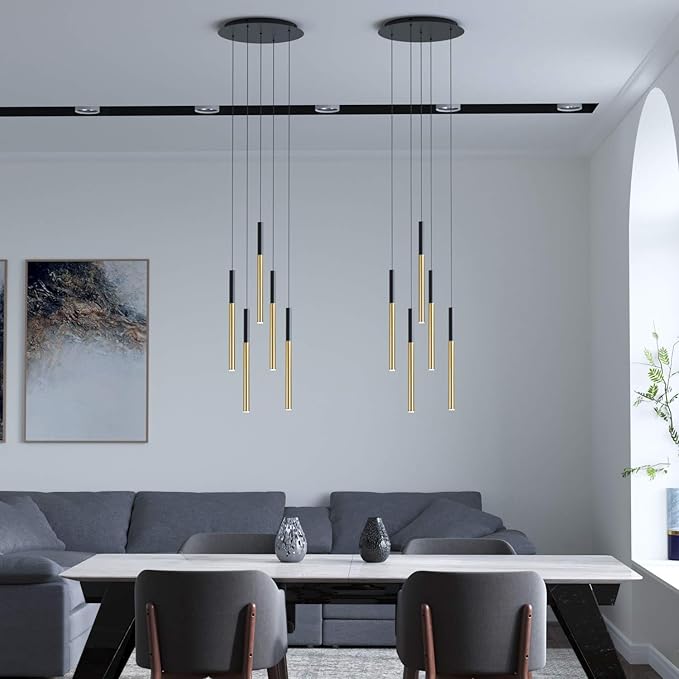 ALTAIR 5 Mini Pendant Lighting Black-Brass - LED Hanging Light Fixture for Kitchen Island, Bar, Foyer - Cluster Pendants - Dimmable, Adjustable Wire, Lamp Bulb Included