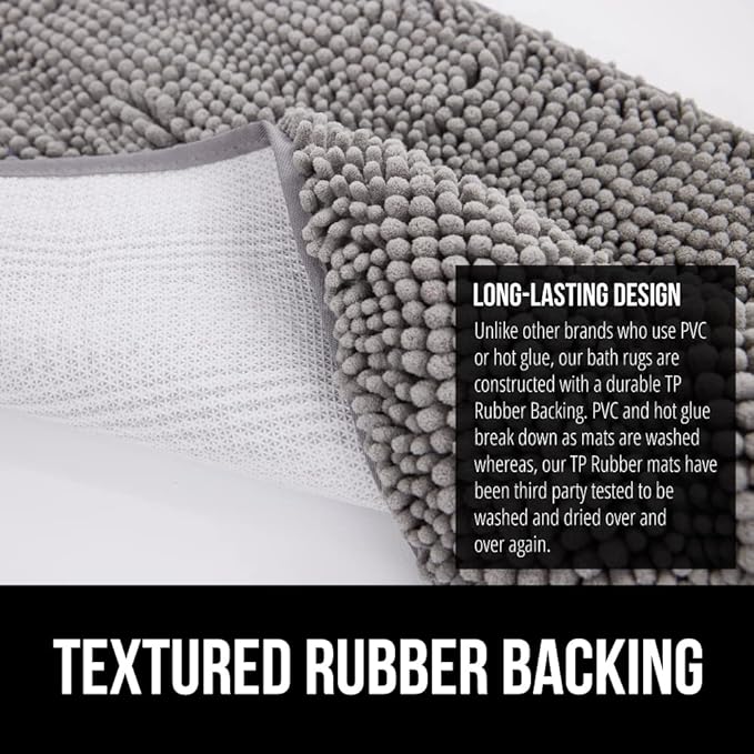GORILLA GRIP Bath Rug Mat 54x24, Thick Soft Absorbent Chenille, Quick Dry Microfiber Mats, Rubber Backing Washable Shower Floor Rugs, Bathmat Runner, US Designed Bathroom Home Decor Accessories Grey