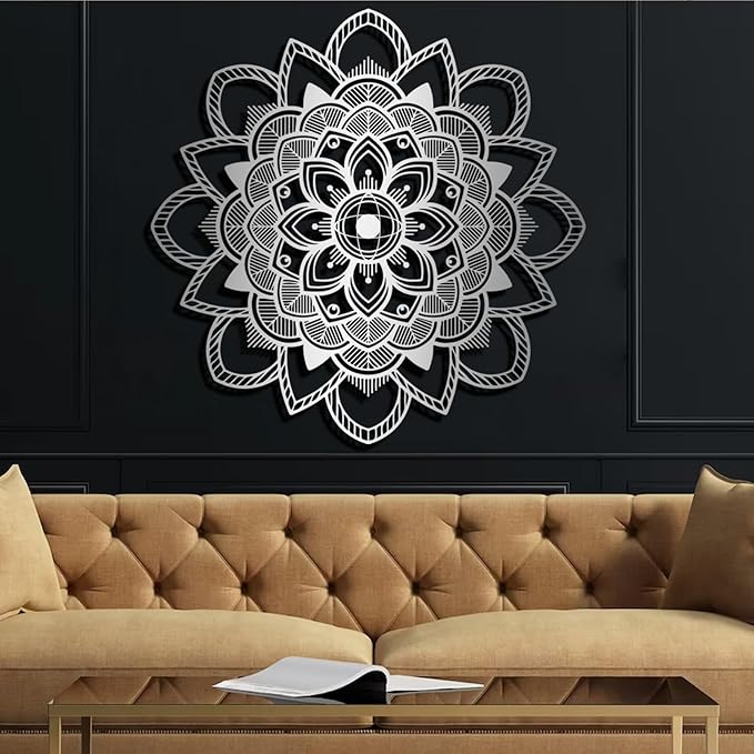 Mandala Wall Decor, Lotus Flower Wall Decor, Large Metal Mandala Wall Art, Lotus Metal, Yoga Wall Art, Spiritual Wall Decor, Meditation Wall Decor, Metal Wall Art for Living Room (Gold, 35"x35" | 90x90cm, metal wall art)