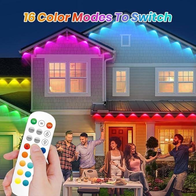 100FTPermanent Outdoor RGB Lights, LED Eaves Lights,IP67 Waterproof Light for House,Smart LED with App/Remote Control for Outdoor Decor,Garden Decor,Party,Holiday