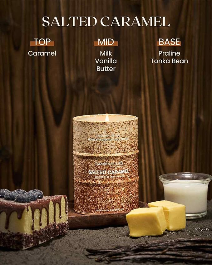 M&SENSE Salted Caramel Scented Candles Christmas Decor,Natural Non Toxic, Aromatherapy Candle for Stress Relief Meditation Relaxing, Housewarming Gifts for Women Men, 11.3oz 70 Hour