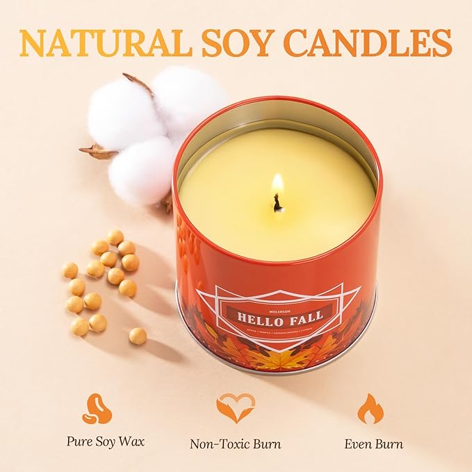 Fall & Winter Candles Gift Set – 54oz (6×9oz) Soy Candles with Seasonal Scents: Cinnamon Clove, Spice Pumpkin, Hot Cocoa, Apple Pie, Hello Fall, Fireside Ember – Christmas, Holiday & Birthday Gifts