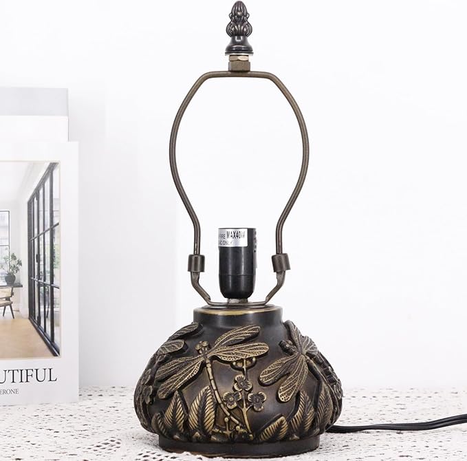 Table Lamp Base Replacement Only, Wide 4 Height 12 Inch, Fit for 6, 8, 10 Inch Tiffany Style Stained Glass Lampshade, Dark Bronze Finish,Resin, Push Switch On Cord(H (W4H12 Inch))