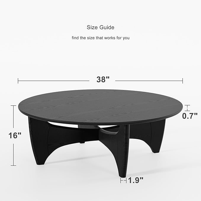 Casaphoria 38" Round Coffee Table, Modern Farmhouse Wood Coffee Table with Cross Sturdy Legs for Home Office, Living Room, Easy Assembly, Black