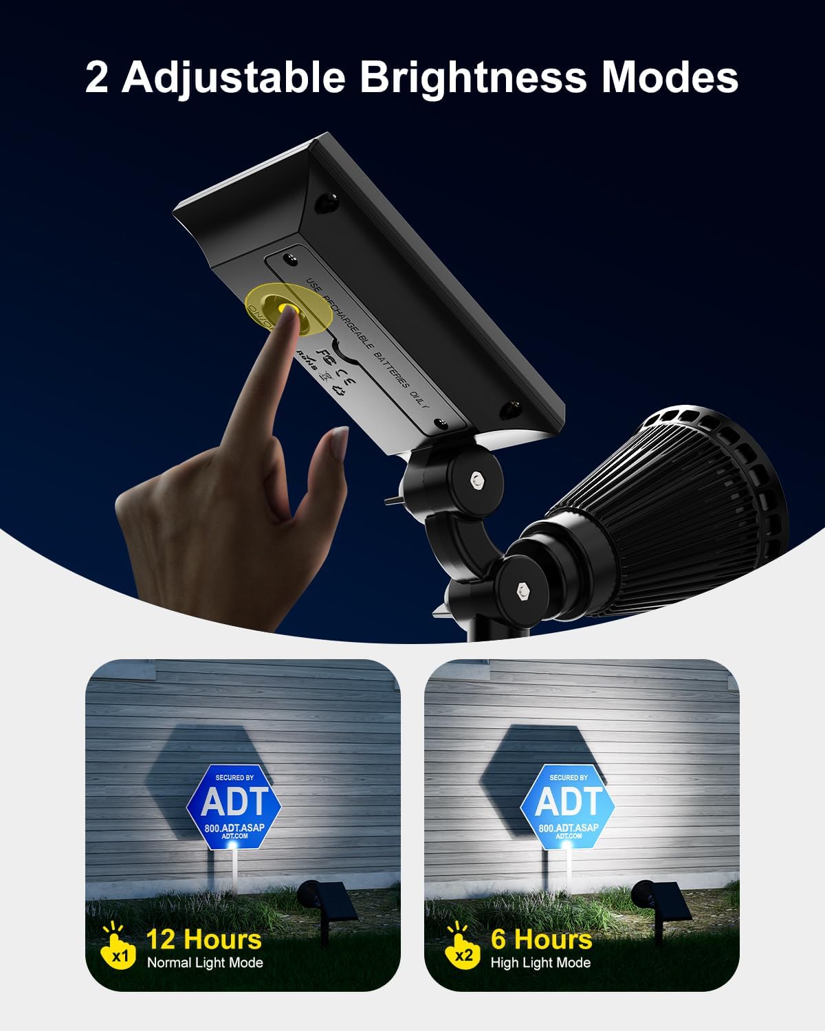 2 Pack Solar Spotlights Outdoor Waterproof for Flag, Tree, Statue, Number Sign, Plant Pot, Bright LED Outside Landscape Flood Lamp for Accent Uplighting Yard, Garden, Driveway, Walkway, Porch, Fence