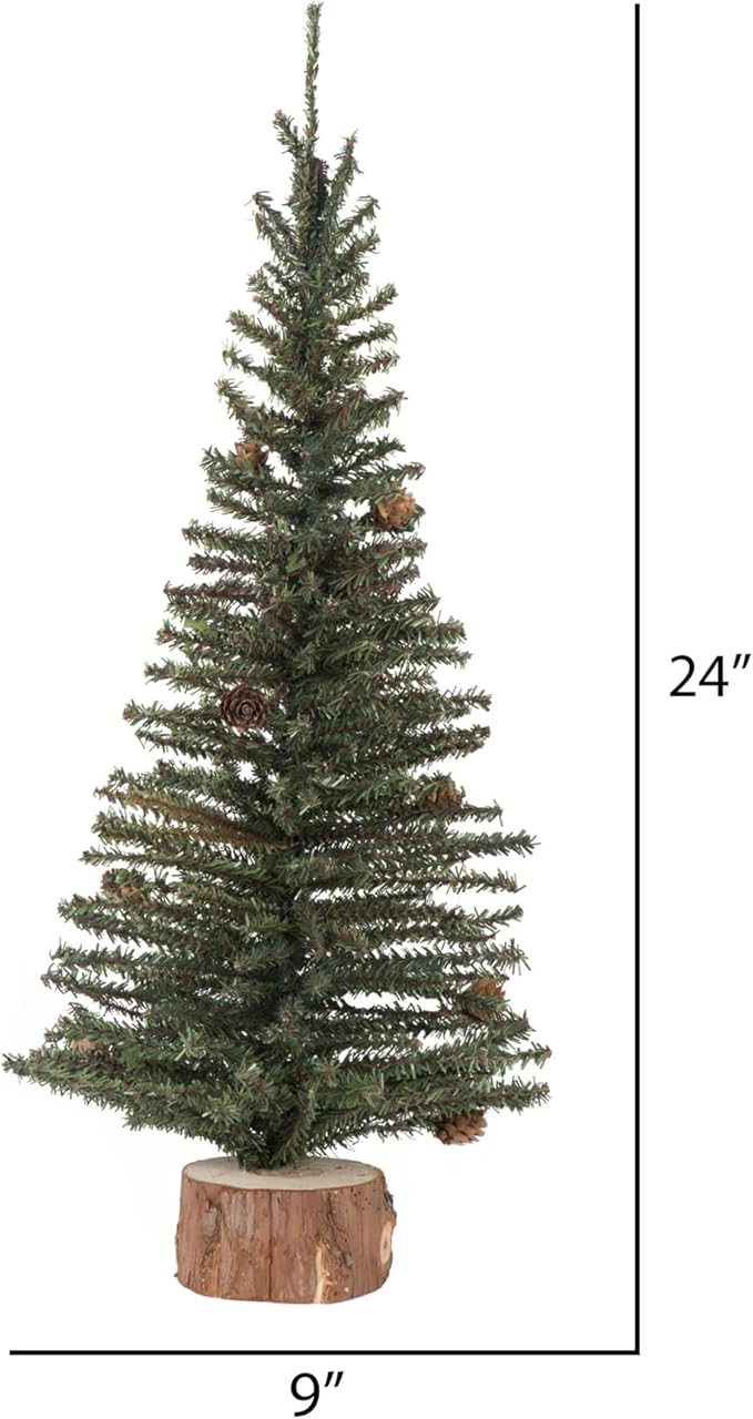 Vickerman 24" Caramel Pine Artificial Christmas Tree Unlit - Seasonal Indoor Home Decor with Decorative Wood Base - Realistic Looking Tree - Reliable and Durable