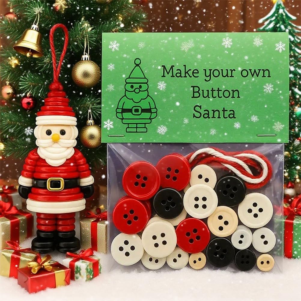 DIY Christmas Button Ornament Making Set - Snowman/Santa/Angel, Fun Holiday Craft Kit for All Ages, Ideal Xmas Tree Hanging Decor & Festive Gifts (Christmas Tree+Old Man+Snowman+Angel)