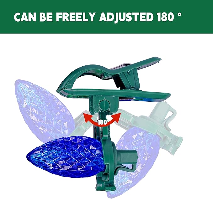 Dazzle Bright C7 C9 Christmas Lights Spring Clips, 50 Pack Universal Holiday Lights Quick Spring Clips, E12, E17 Shatterproof Weatherproof Clips for Outdoor Shingle Gutter Roof Fence