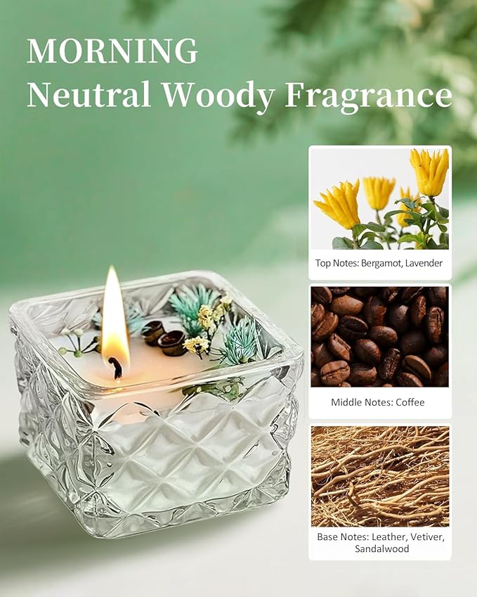 Handmade Scented Candle for Women, Bergamot & Coffee Scented Jar Candle, 24 Hour Lasting Natural Soy Beeswax Aromatherapy Candles for Housewarming, Home Décor, Gifting Idea (Morning)