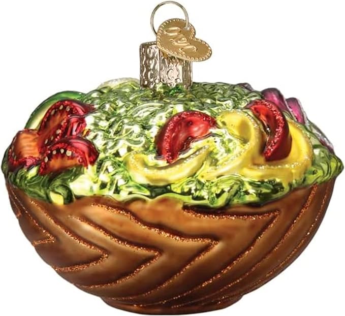 Old World Christmas Bowl of Salad Glass Blown Ornament for Christmas Tree, Handcrafted Holiday Decoration, Food Collection