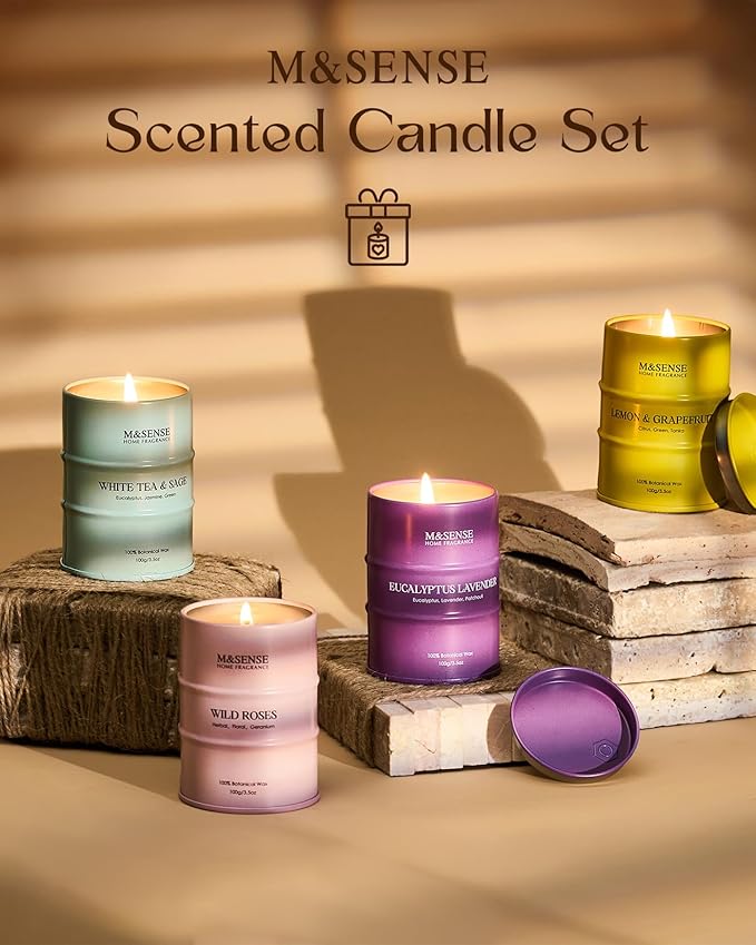 Spring Candles Set | Floral Scented Candles Gift Set | 4 Pack Candles for Home Scented Candle,Citrus Lemon Lavender Rose Sage Candle Bulk,Gift Set for Women and Men,Soy Wax 14 oz 86 Hour