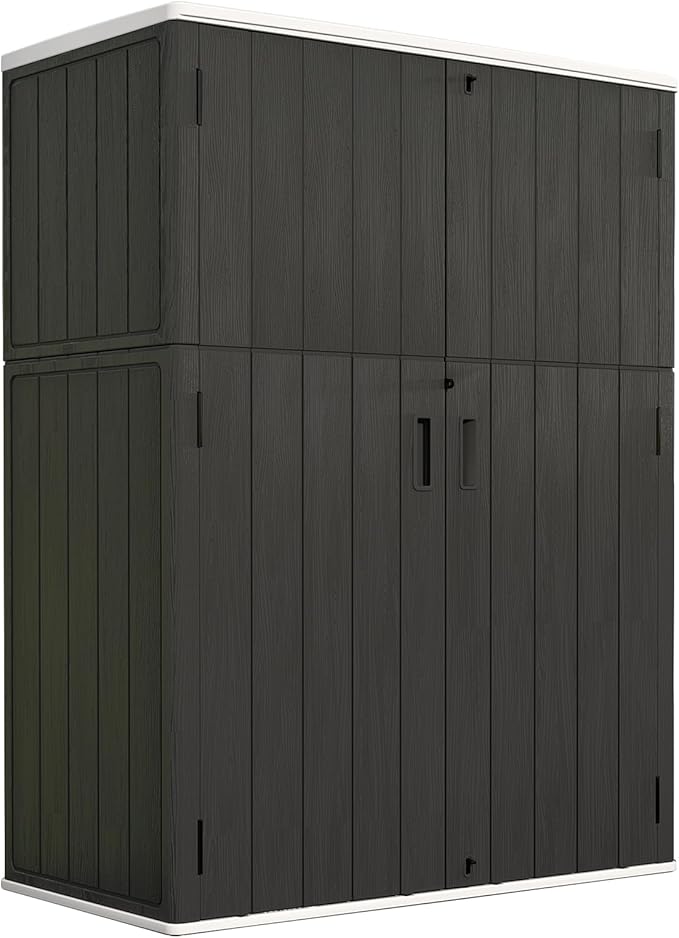 ZZM 57 Cu.ft Outdoor Storage Shed with Floor HDPE Double-Wall Resin Sheds Outdoor Storage, Lockable Weatherproof Storage Cabinet Fit for Garden Tools, Garage can, Bike, Patio Furniture, Black