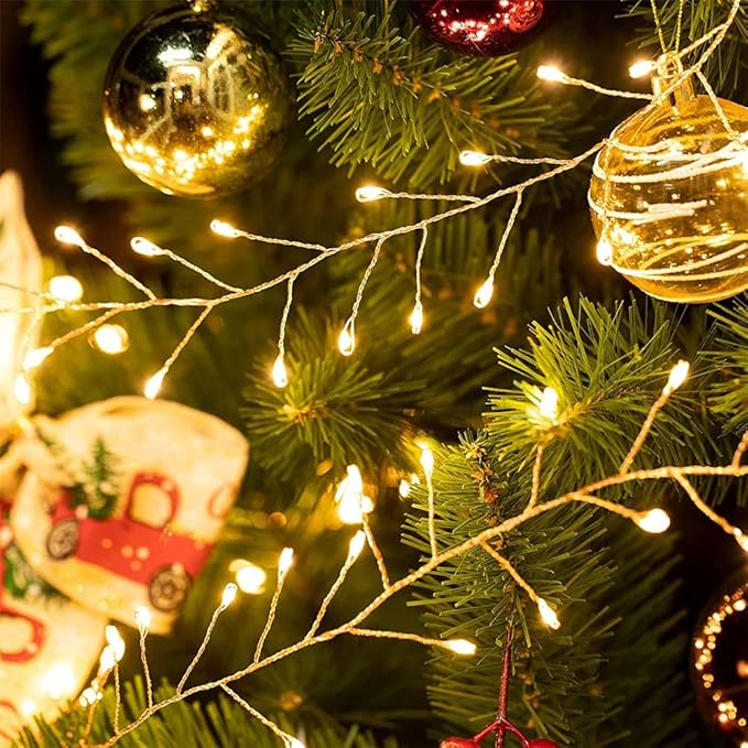 Plug in Firecracker Lights 33FT 300 LED Warm White Copper Wire Indoor Cluster Fairy Lights with Remote Timer for Bedroom, Living Room, Tree, Garden, Porch, Patio, Backyard, Christmas Tree