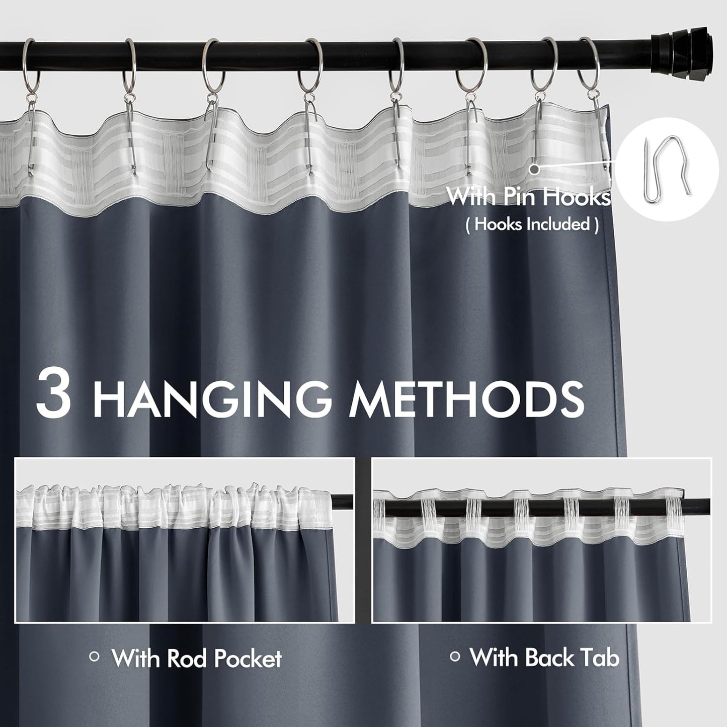 MIULEE Stone Blue Back Tab Blackout Curtains 84 Inch Length 2 Panels Set for Living Room Bedroom Privacy, Rod Pocket/Pinch Pleat Thermal Insulated Room Darkening Pleated Light Blocking Drapes