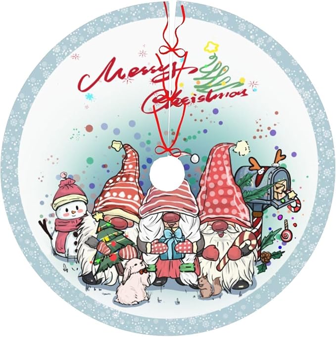Gnomes Christmas Tree Skirt 36" Christmas Gnomes Christmas Tree Skirts Tree Mat for Halloween Christmas Xmas Festive Party Yard Decorations Indoor Outdoor Ornaments