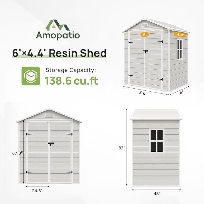 Amopatio Outdoor Storage Shed with Floor, 6x4.5 FT Lockable Plastic Tool Shed with Ventilation, Waterproof Resin Garden Sheds for Backyard, Patio, Lawn and Bike Bedge