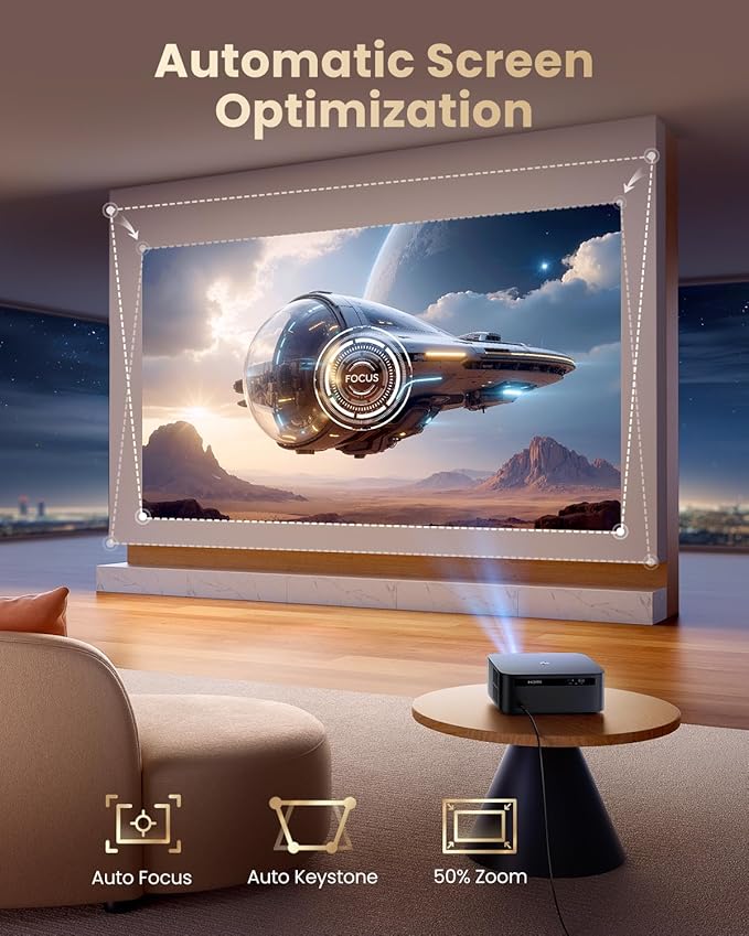 【1200 ANSI/Google TV/4K Supported 】Smart Projector with WiFi & Bluetooth, Outdoor & Home Movie Projectors with Voice Control,Auto Focus & Keystone,Compatible with Netflix Proyector WiMiUS K13 Black