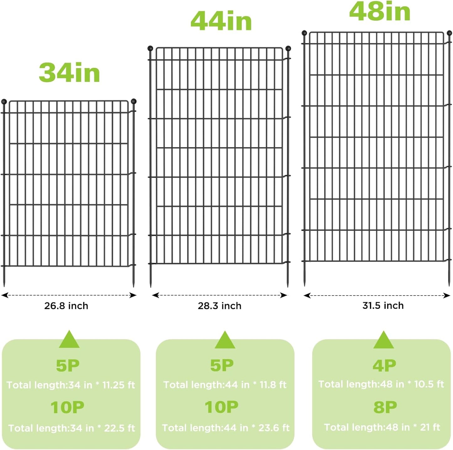 5 Panels No Dig Garden Fence with Gate, 44in(H) × 11.8ft(L) Decorative Metal Outdoor Dog Fence, Rustproof Pet Fencing for Yard, Patio, Flower Bed -Temporary Fencing| Easy to Install