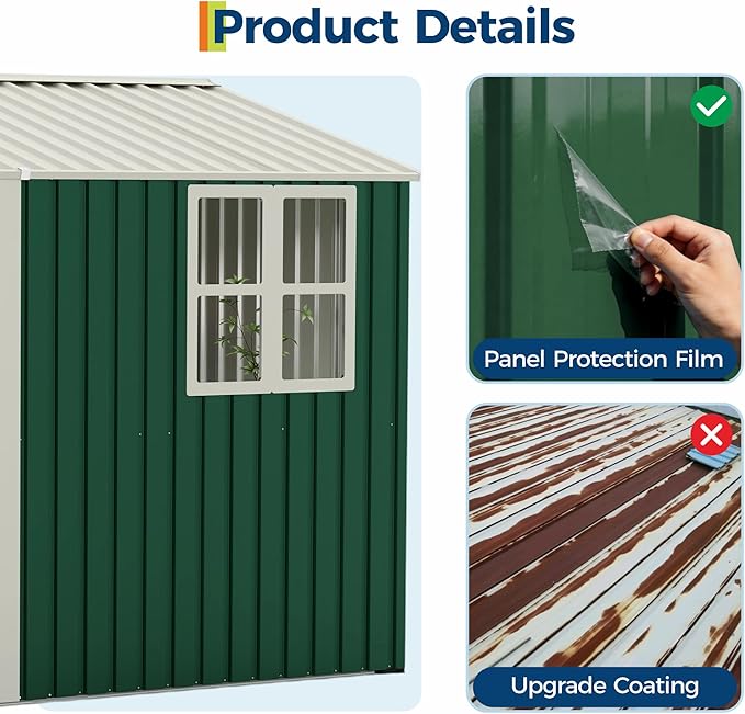 8x10 FT Outdoor Storage Shed,Metal Tool Shed with Clear Window, Lockable Doors,Large Garden Storage Box with Sloping Roof，Sheds&Outdoor Storage for Backyard Garden Patio Lawn, Navy Blue