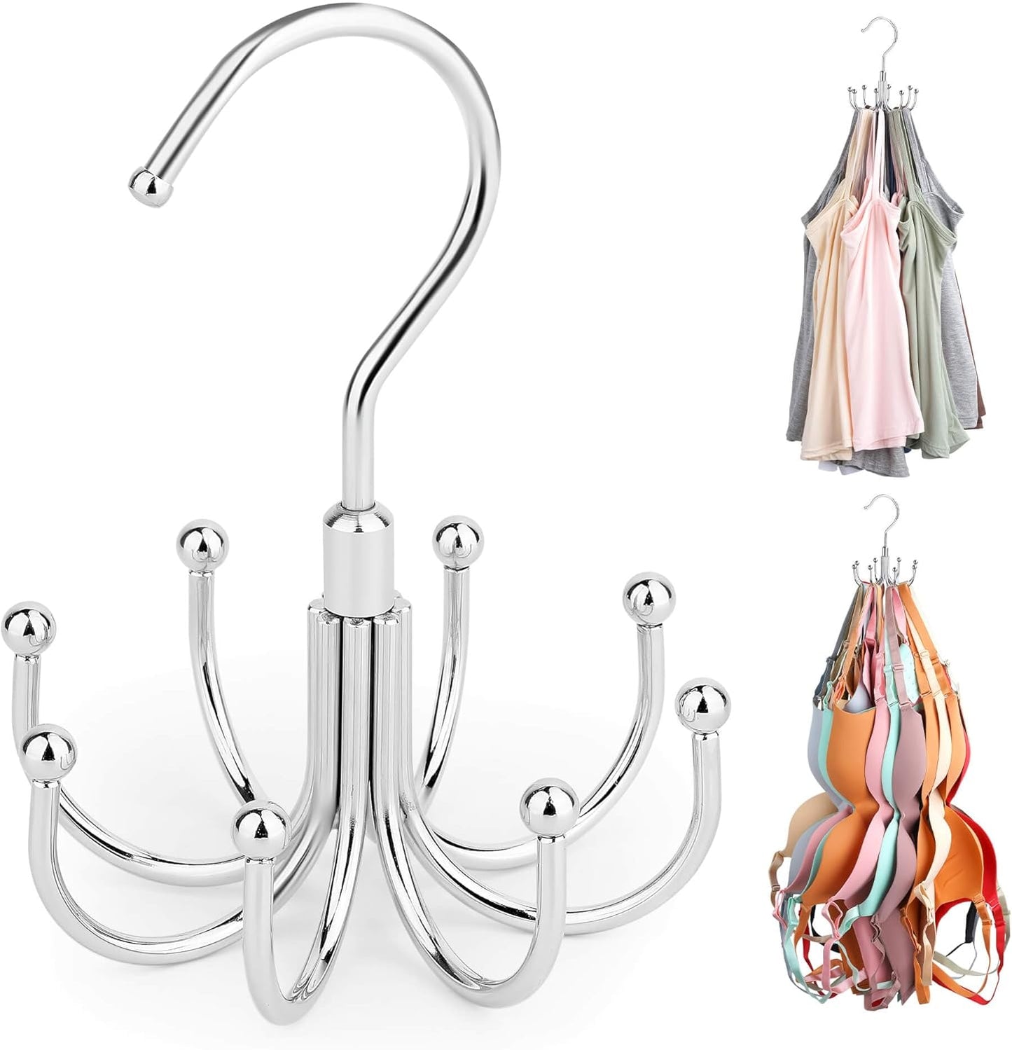 ZEDODIER Tank Top Hanger, 2 Pack Rotatable Bra Organzier for Closet, Max 48 Storage Capacity Sport Bra Holder, Metal Space Saving Closet Organizers and Storage, Silver
