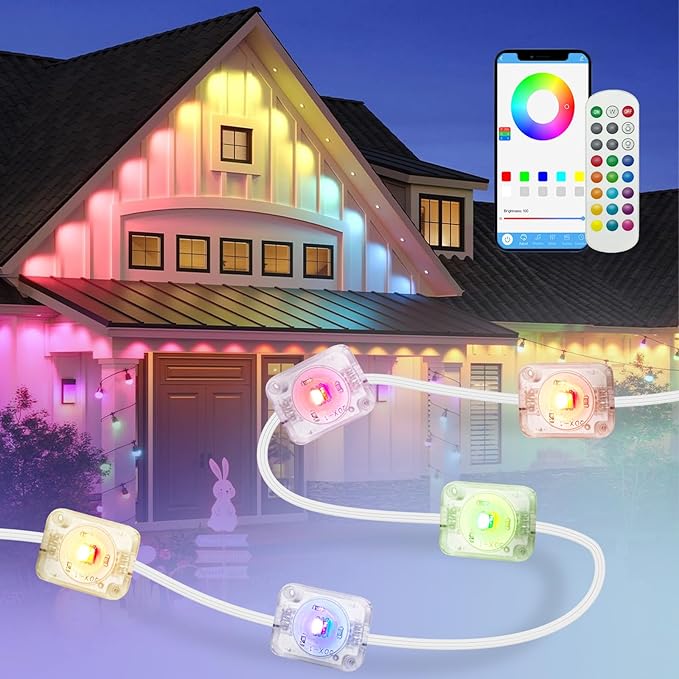 Permanent Outdoor Lights,200FT RGB Eave Light,IP67 Waterproof Smart App/Remote Control Lighting for House Roof, Christmas, Holiday, Party, Daily Lighting