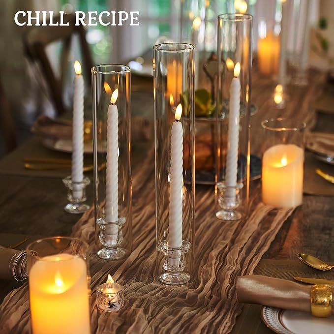 CHILL RECIPE Glass Hurricane Candlestick Holders Clear 14" Tall Cylinder Candle Holder Chimney Tube, Taper Crystal Candle Stick Holder for Birthday Wedding Christmas Home Decor(6Pcs Diamond)