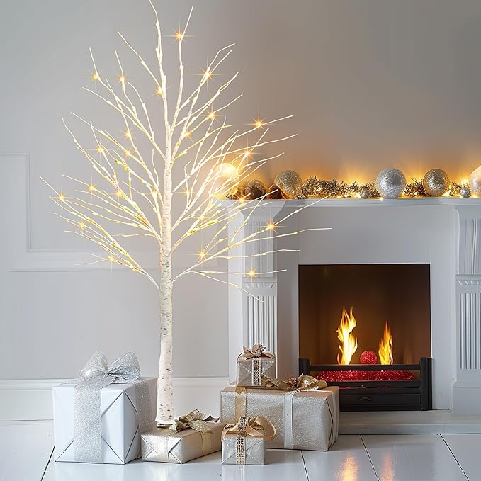 TW SHINE 144 LED Lighted Birch Tree, 6 FT Pre-lit Artificial Christmas Trees for Thanksgiving Christmas Decorations Indoor Home Bedroom Outdoor Festival Wedding Party, Warm White