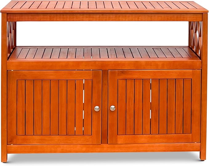 DTY Outdoor Living Longs Peak Eucalyptus Wood Sideboard Table, Outdoor Buffet Cabinet with Storage, Natural Oil Weather-Resistant Finish