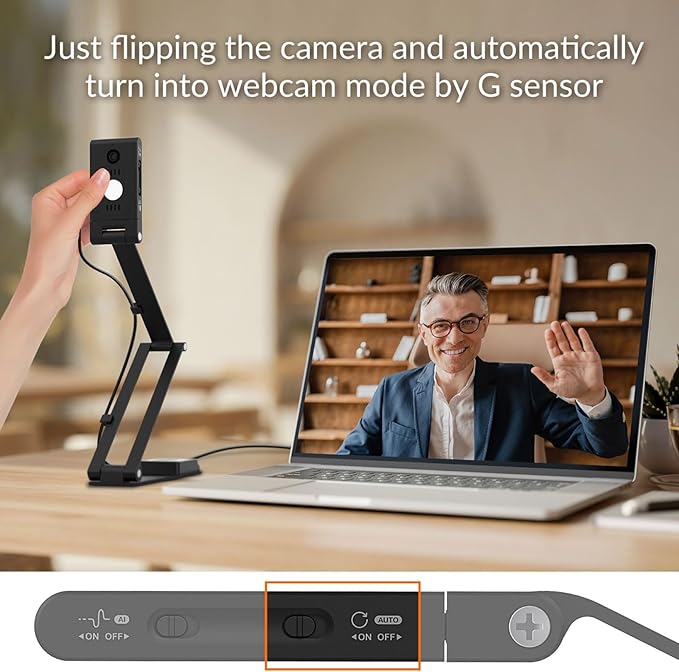 Innex DC500 13MP 4K USB Document Camera, Webcam & Scanner, 3-in-1, 13MP, Noise-Cancelling Mic, Dual Autofocus, Auto Flip, Built-in LED lamp, OCR, Win, Mac, Chromebook, Distance Education, Meetings