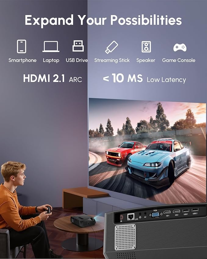 Ultra HD Projector 4K with WIFI6 and Bluetooth,1800ANSI Lumen High Brightness Daytime Proyector Smart Android TV HDR NFC Casting DSP Stereo HDMI 2.1 ARC for Home Theater Outdoor Movie Gaming Ceiling