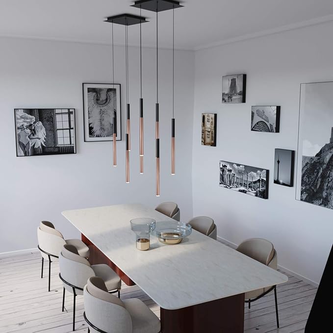 ALTAIR 4 Mini Pendant Lighting Black-Copper - LED Hanging Light Fixture for Kitchen Island, Bar, Foyer - Cluster Pendants - Dimmable, Adjustable Wire, Lamp Bulb Included