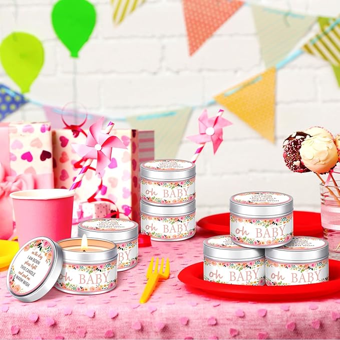 Funtery 12 Pcs Baby Shower Party Favors for Guests Baby Shower Candles Lavender Scented Candle Rustic Tealights Candles Gender Reveal Return Gifts(Floral)