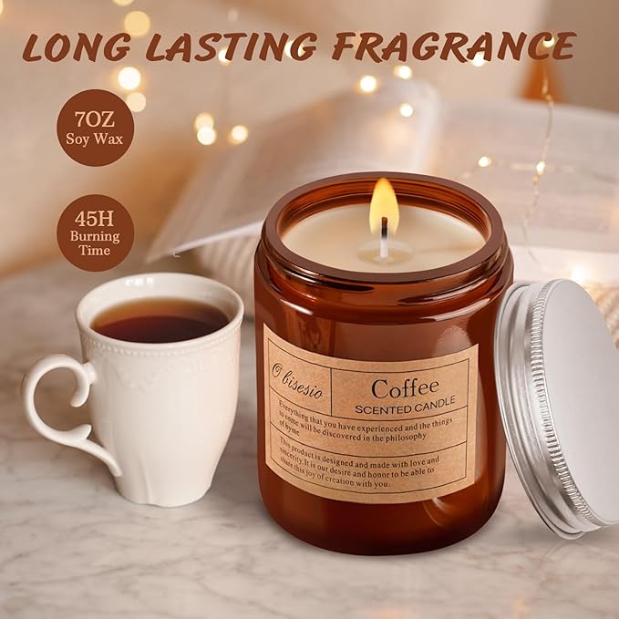 Scented Coffee Candle, Candles for Home Scented, Candles Clearance for Women, Aromatherapy Jar Candles Gift for Home(Amber Jar, Coffee)
