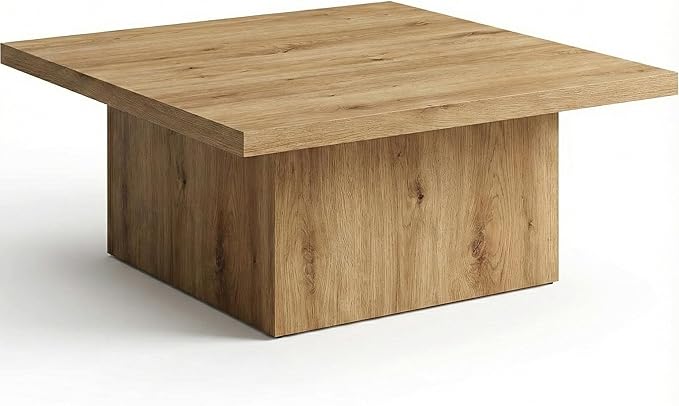 35.5" Square Coffee Table Natural Oak Finish – Modern Organic Farmhouse Living Room Centerpiece – Sturdy Low Profile Wood Design for Family Homes