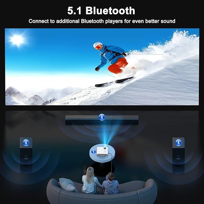 2500 ANSI Smart Projector, HOMPOW 4K Projector with WiFi and Bluetooth, Mini Projector, Built-in Streaming System, Projector with Apps, G.o.o.g.le Outdoor Projector, Home Projector for iOS/Android