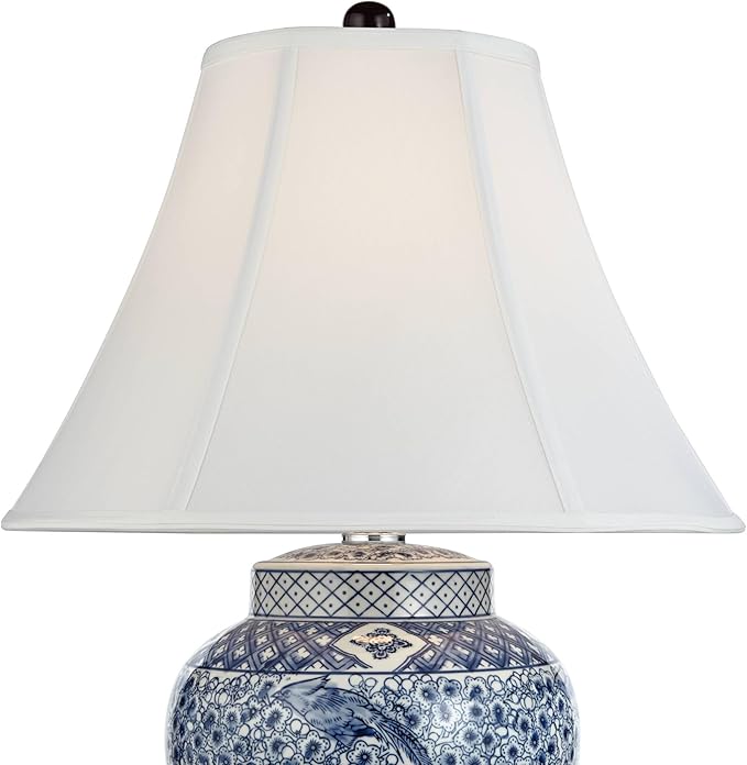 Barnes and Ivy Shonna Garden Bird 27" Tall Jar Traditional Table Lamps Set of 2 Blue Porcelain White Shade Living Room Bedroom Bedside Nightstand House Office Home Kitchen Entryway Console