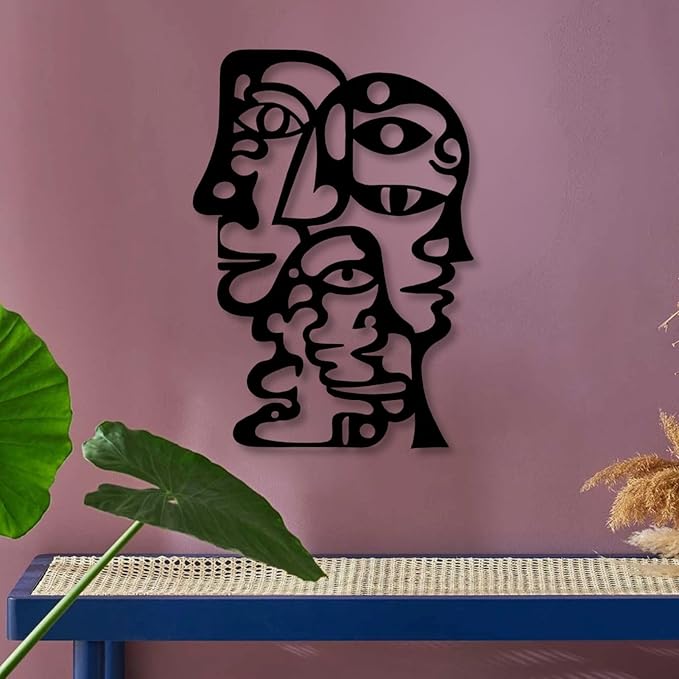 huefoam Abstract Face Metal Wall Art, Picasso Faces Metal Wall Art, Abstract Wall Decor for Living Room, Bedroom, Dining Room (Black, 28"×19"/70×49cm, metal art wall decor)