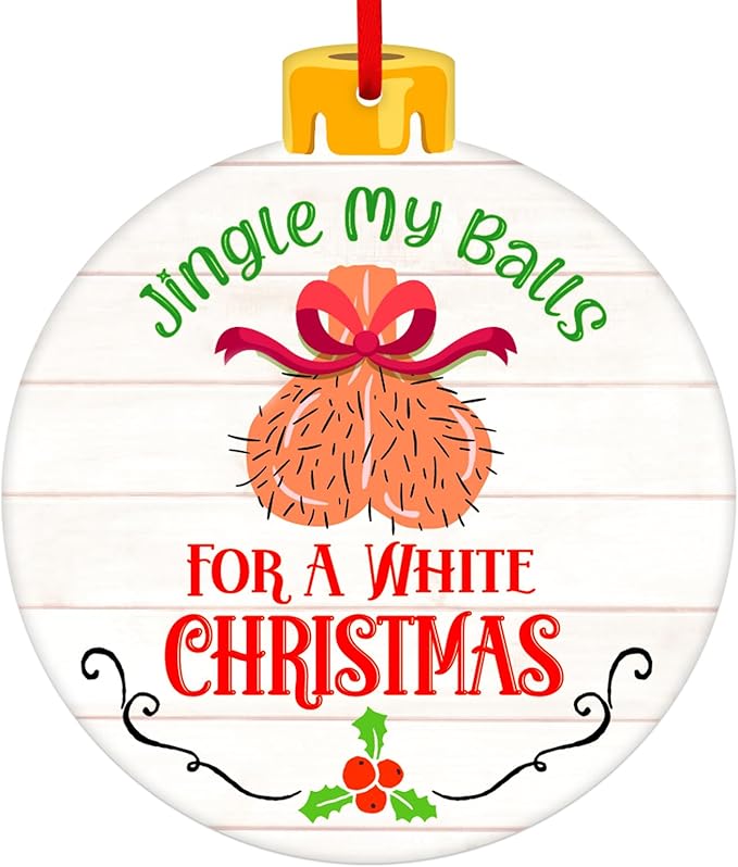 PETCEE Funny Egg Christmas Ornament - Jingle My Balls Christmas Hanging Ornaments Adult Humor Ornaments for Tree Decorations Naughty Keepsake Gifts for Boyfriend Girlfriend Women Husband Wife