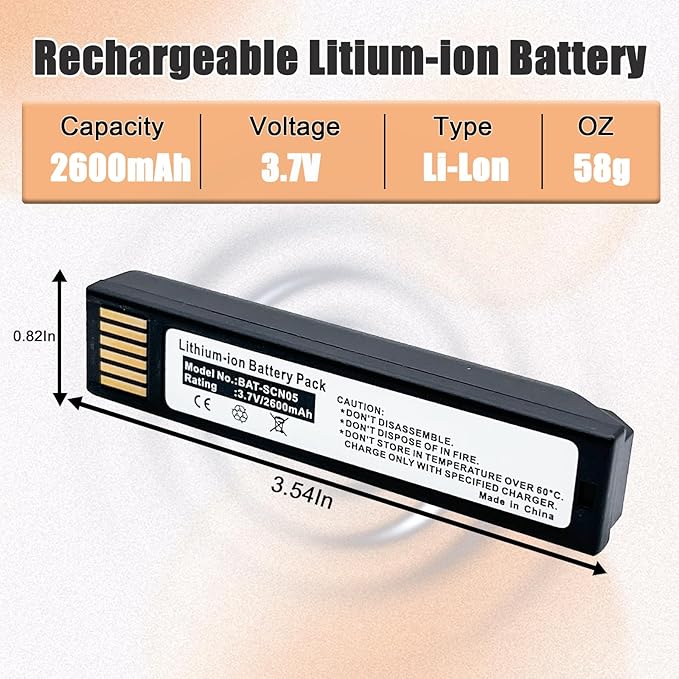 Replacement BAT-SCN05 2600mAh Li-ion Battery for Honeywell Granit XP 1990iSR, Xenon XP 1952, 1902GHD, Xenon 1952, 1902GHD, 1952GRS-2-31886 (REV B)