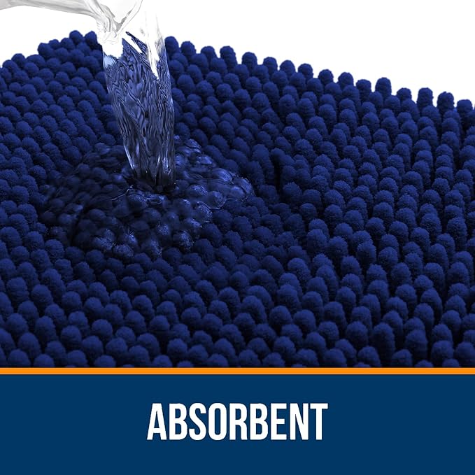 OLANLY Bathroom Rugs 50x30, Extra Soft Absorbent Chenille Bath Rugs, Rubber Backing Quick Dry, Machine Washable Bath Mats for Bathroom Floor, Tub and Shower, Home Decor Accessories, Navy