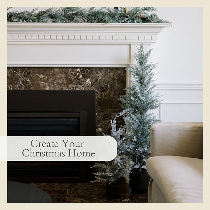 CG Hunter Holiday Collection, Set-of-1 Faux Flocked Cedar Tree, Premium Artificial Indoor Flocked Cedar Tree Stands 36" Tall in Pot–Perfect Christmas Decoration