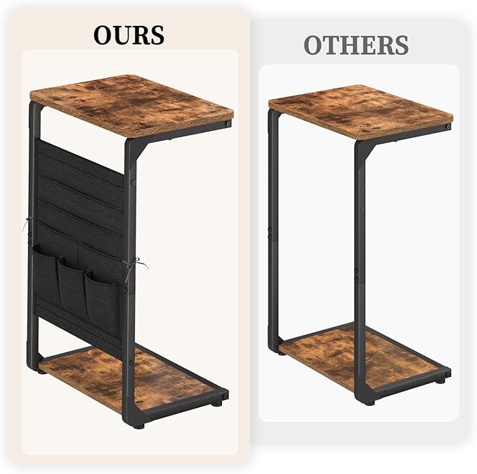 C-Shaped End Table with Storage Bag, Small Couch Side Table, Sofa TV Tray Table for Living Room, Bedroom, Bedside ET-P-BRW1