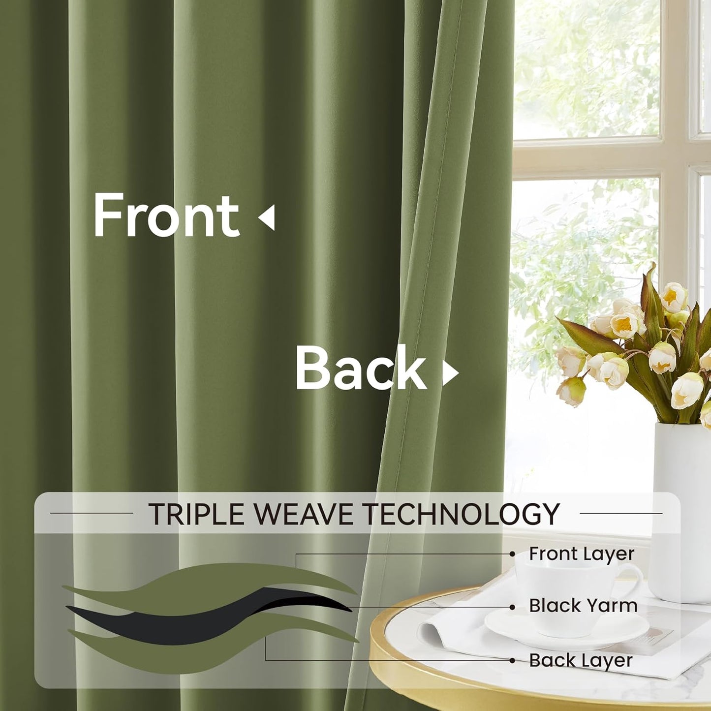 KangBang Sage Green 90 Inch Blackout Pleated Curtains 2 Panels Set-Pinch Pleat Thermal Insulated Black Out Drapes for Bedroom Light Blocking Window Covering Darkening Drapes for Living Room, 40Wx90L