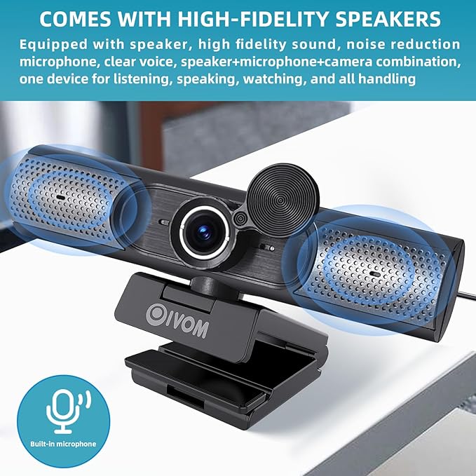 Webcam with Microphone and Speaker, 1080P Web Camera for Desktop Computer Laptop, USB Camera with Physical Privacy Cover,Plug and Play, Streaming Webcam, Wide Angle PC Cam (1080p mic Speaker)
