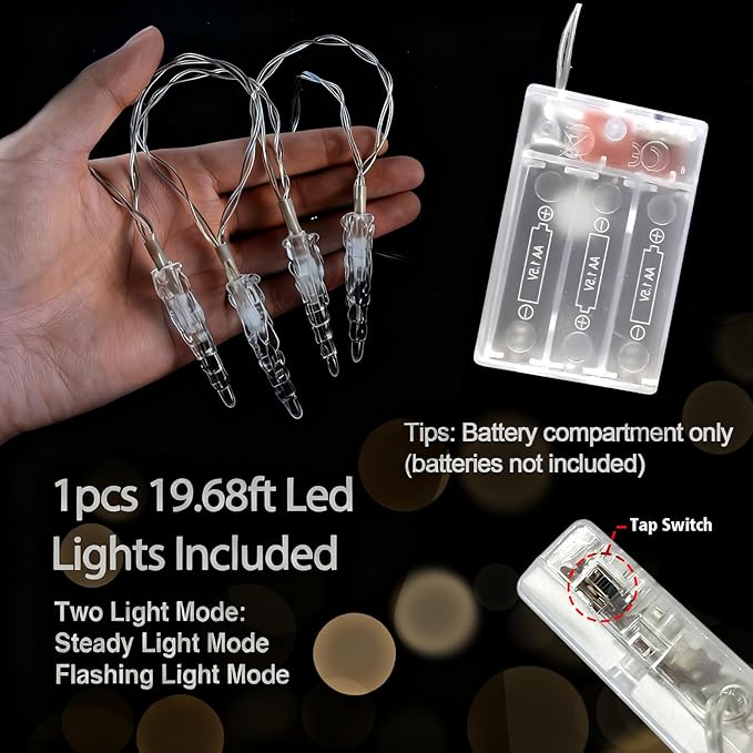 Christmas Icicle Lights Indoor，20ft 40 LED Icicle String Lights Battery Operated Powered Christmas Lights for Indoor Winter Christmas Decorations
