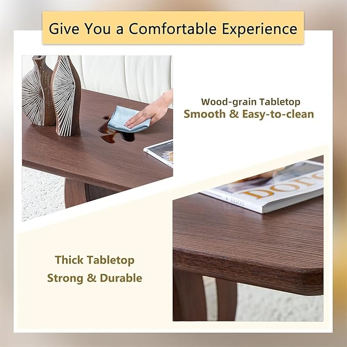 LKTART Coffee Table for Living Room, Modern Coffee Table with Storage, Rectangle Tabletop Stable Base for Dining Room Apartment Small Space (43.3''L×22.4''W-Walnut)