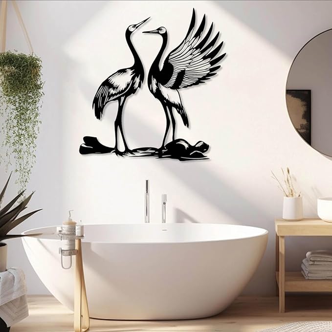 Cranes Metal Wall Art, Crane Birds Metal Decor, Sandhill Cranes Wall Art, Bird Metal Wall Decor, Wildlife Nature Wall Art, Animal Wall Decor, Livingroom Decor, Housewarming Gift (Gold, 24"x23"|60x57cm)