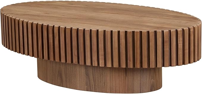WILLIAMSPACE 43.7" Oval Coffee Table, Modern Luxury Wood Drum Center Table for Living Room, Handcraft Accent Side End Table for Apartment, 43.7"*24.8"*13.78"H (Walnut)