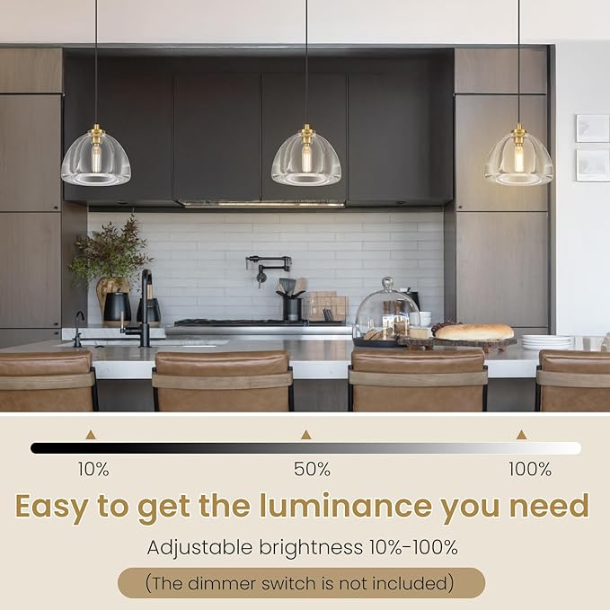 Crystal Pendant Light Kitchen Island: 7" Dimmable Vintage Brass Hanging Lights above Dining Table - Modern K9 Crystals Lighting - Luxury Gold Hemispher Pendants Light Fixtures 3000K E12 Bulbs Included
