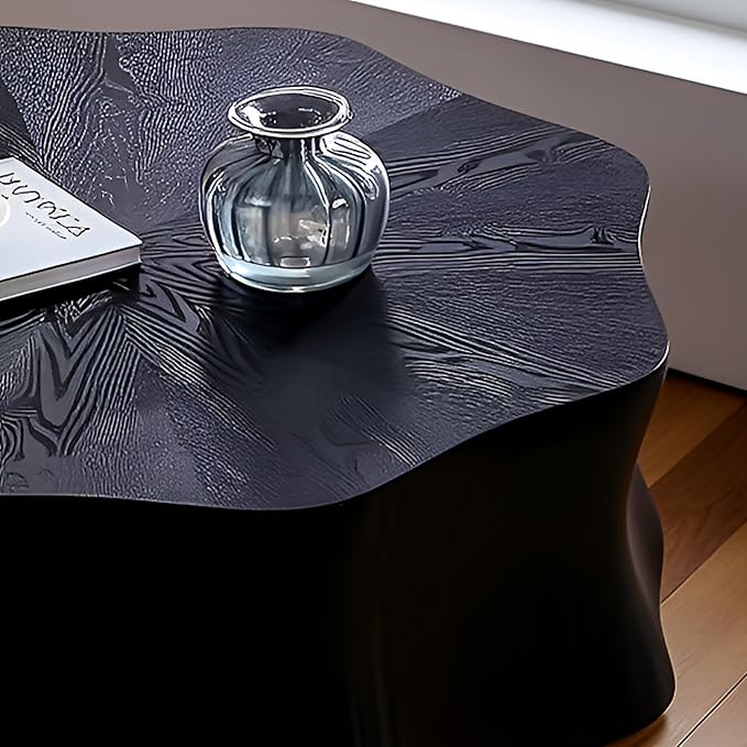 35.4" Square Coffee Table for Small Spaces, Black Flower Petal Design with Sturdy MDF Top, Low Profile Modern Minimalist Accent Center Table for Apartment, Lounge, Office